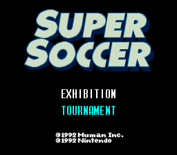 Super Soccer (Europe) Title Screen